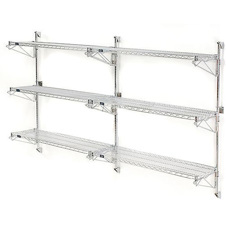 Poly-Green Wall Mount Wire Shelving, 48W X 14D X 54H 3-Shelf Add-On